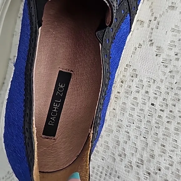 Rachel Zoe Brendan blue calf hair slip on flats loafers blue black sz 8.5
