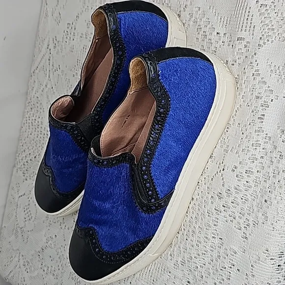 Rachel Zoe Brendan blue calf hair slip on flats loafers blue black sz 8.5