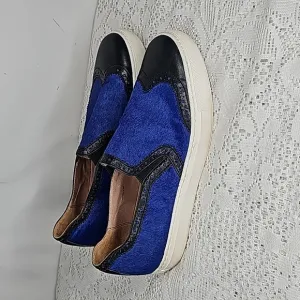 Rachel Zoe Brendan blue calf hair slip on flats loafers blue black sz 8.5