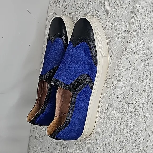Rachel Zoe Brendan blue calf hair slip on flats loafers blue black sz 8.5