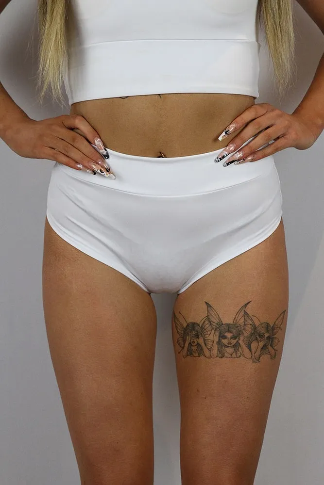 Rarr Mid Waisted Brazil Scrunchie Bum Shorts - Black Leopard