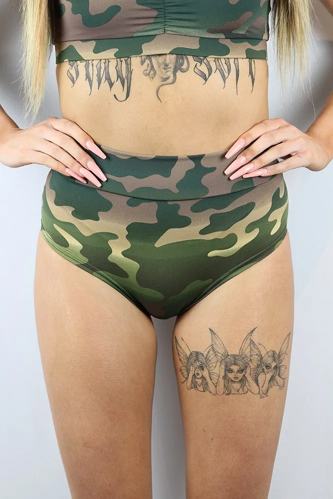 Rarr Mid Waisted Brazil Scrunchie Bum Shorts - Black Leopard