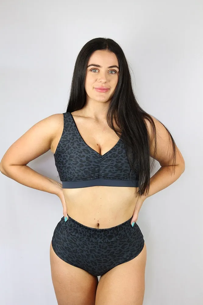 Rarr Mid Waisted Brazil Scrunchie Bum Shorts - Black Leopard