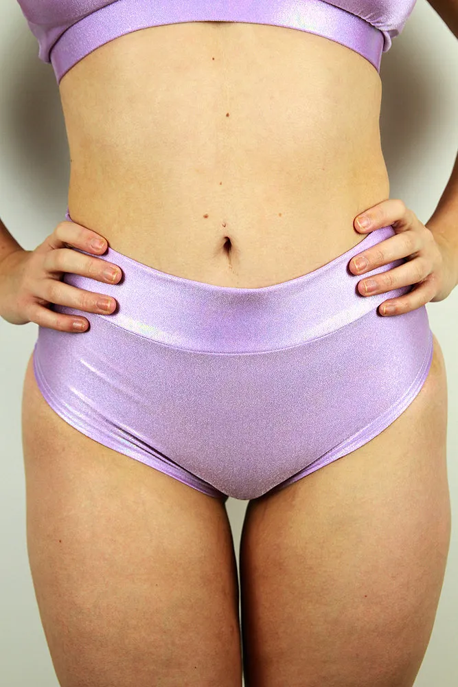 Rarr Mid Waisted Brazil Scrunchie Bum Shorts - Purple Sparkle