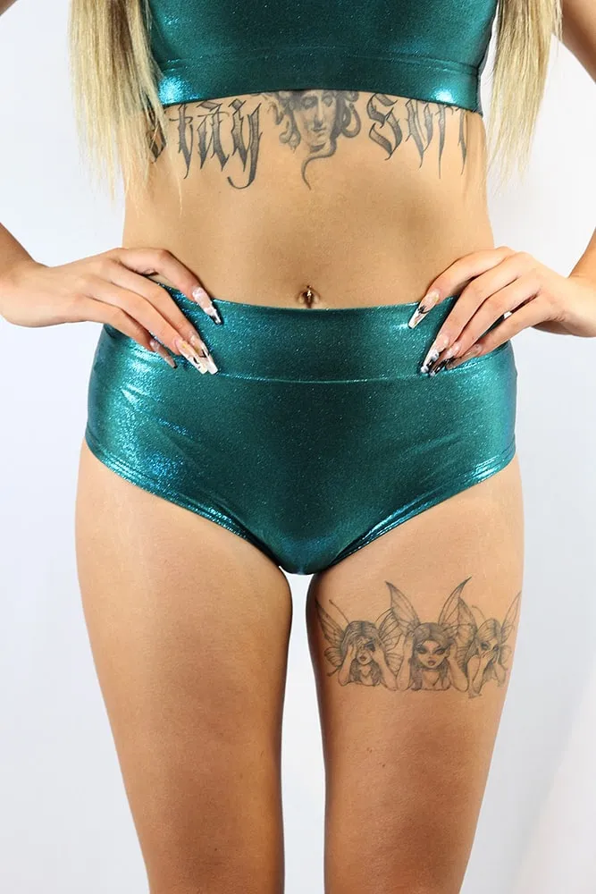 Rarr Mid Waisted Brazil Scrunchie Bum Shorts - Purple Sparkle