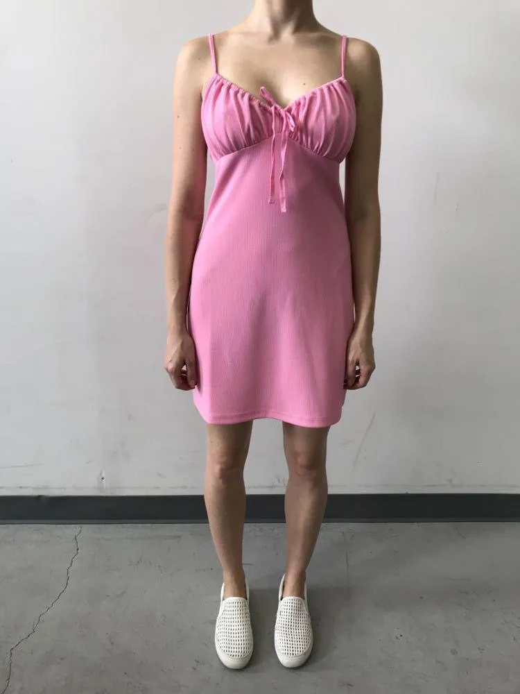 Ribbed Peasant Tie Mini Dress