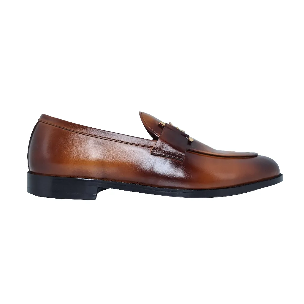 S Buckle Dual Tone Leather Loafers