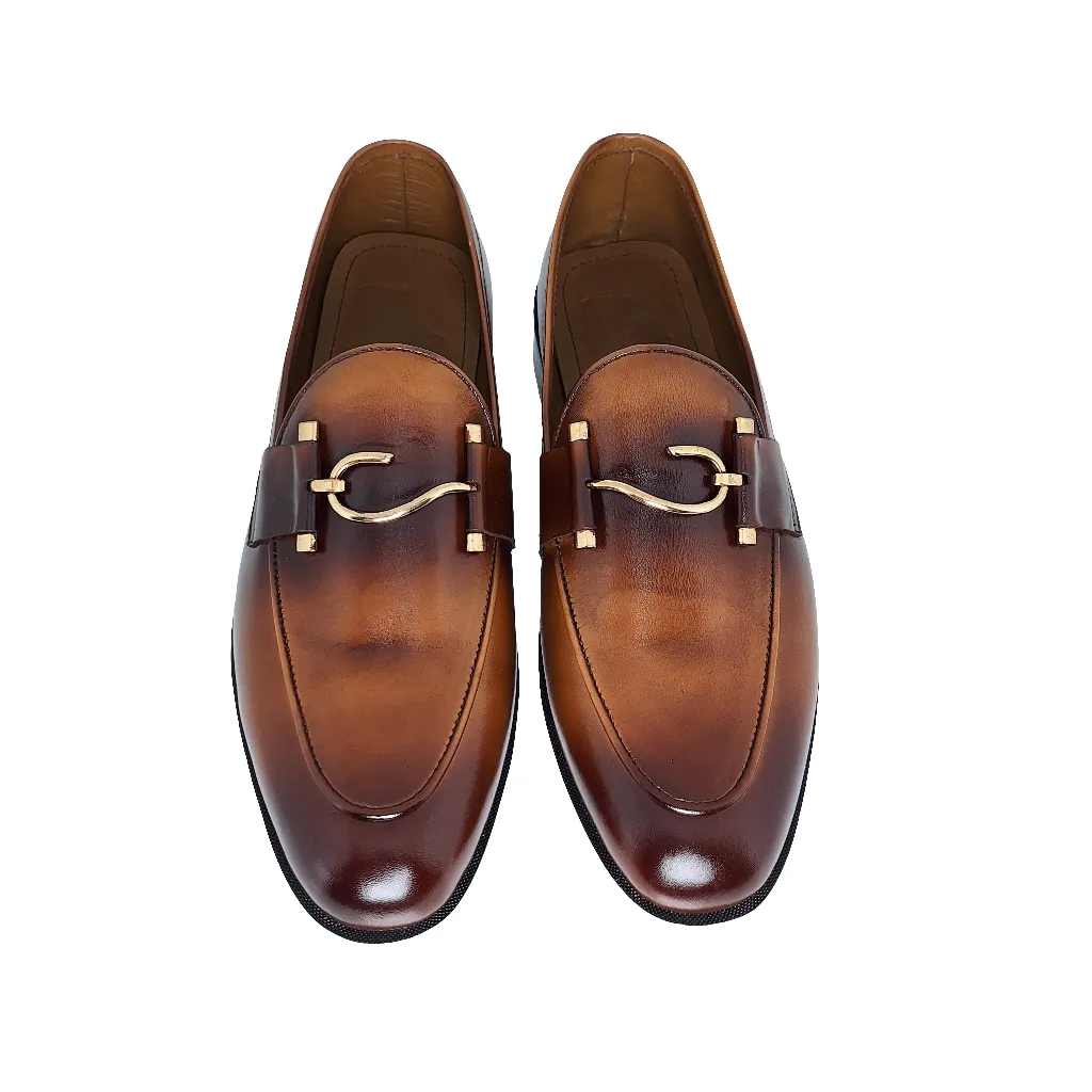 S Buckle Dual Tone Leather Loafers
