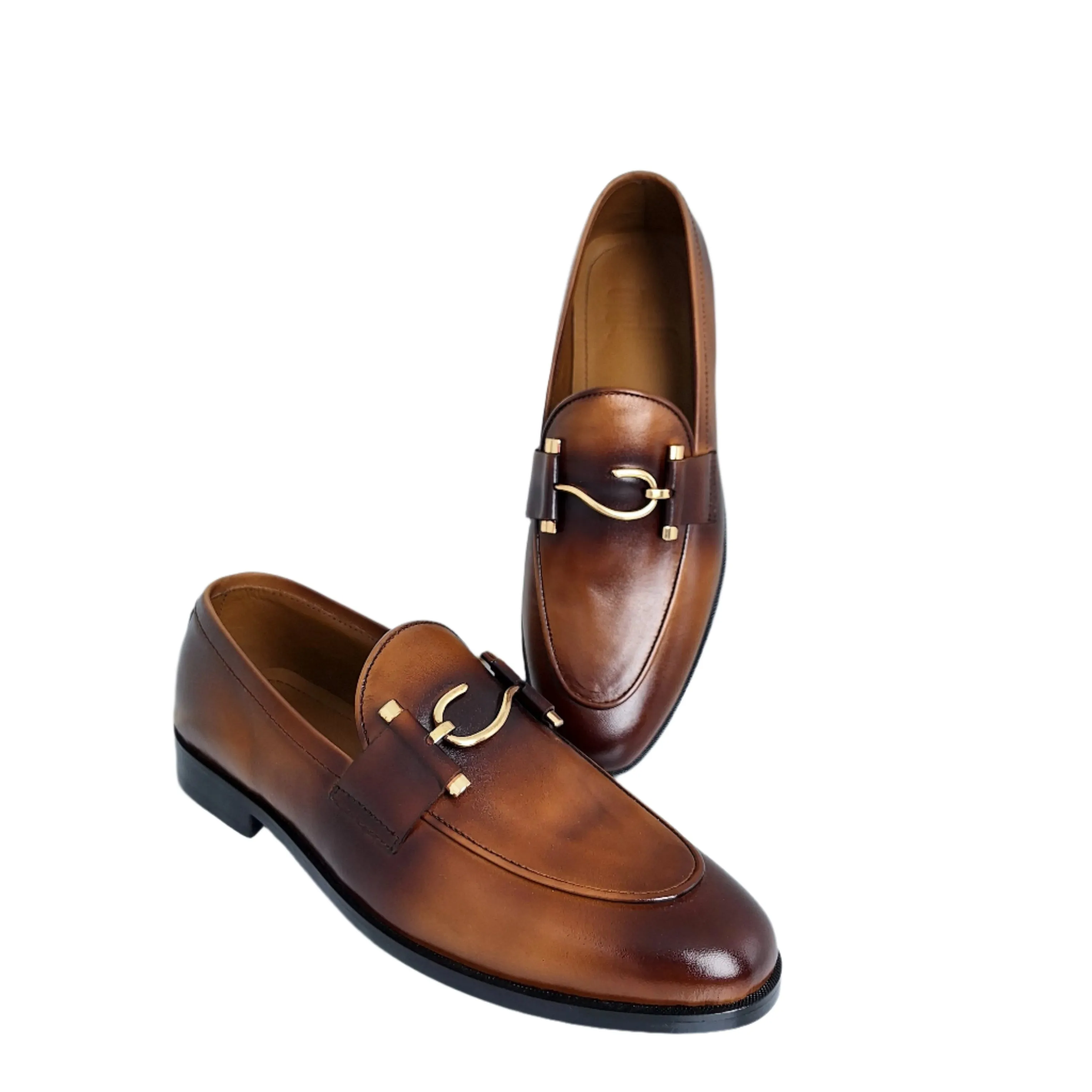 S Buckle Dual Tone Leather Loafers