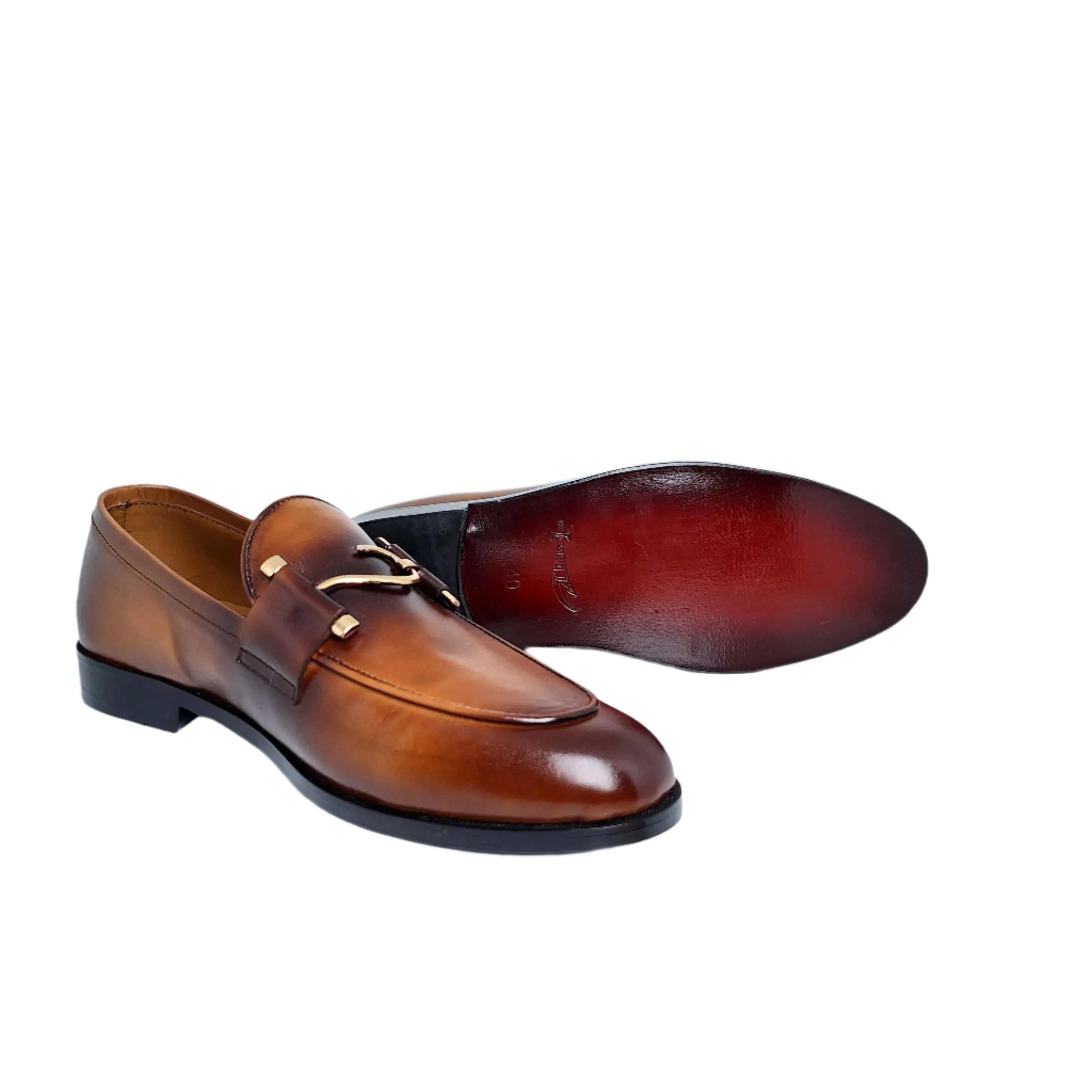 S Buckle Dual Tone Leather Loafers