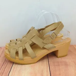 SANDGRENS *NEW* Slingback Fisherman Sandal Wooden Clogs Tan Leather Buck…