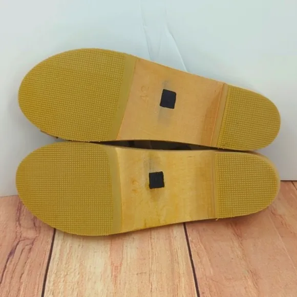 SANDGRENS *NEW* Slingback Fisherman Sandal Wooden Clogs Tan Leather Buck…