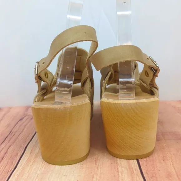 SANDGRENS *NEW* Slingback Fisherman Sandal Wooden Clogs Tan Leather Buck…