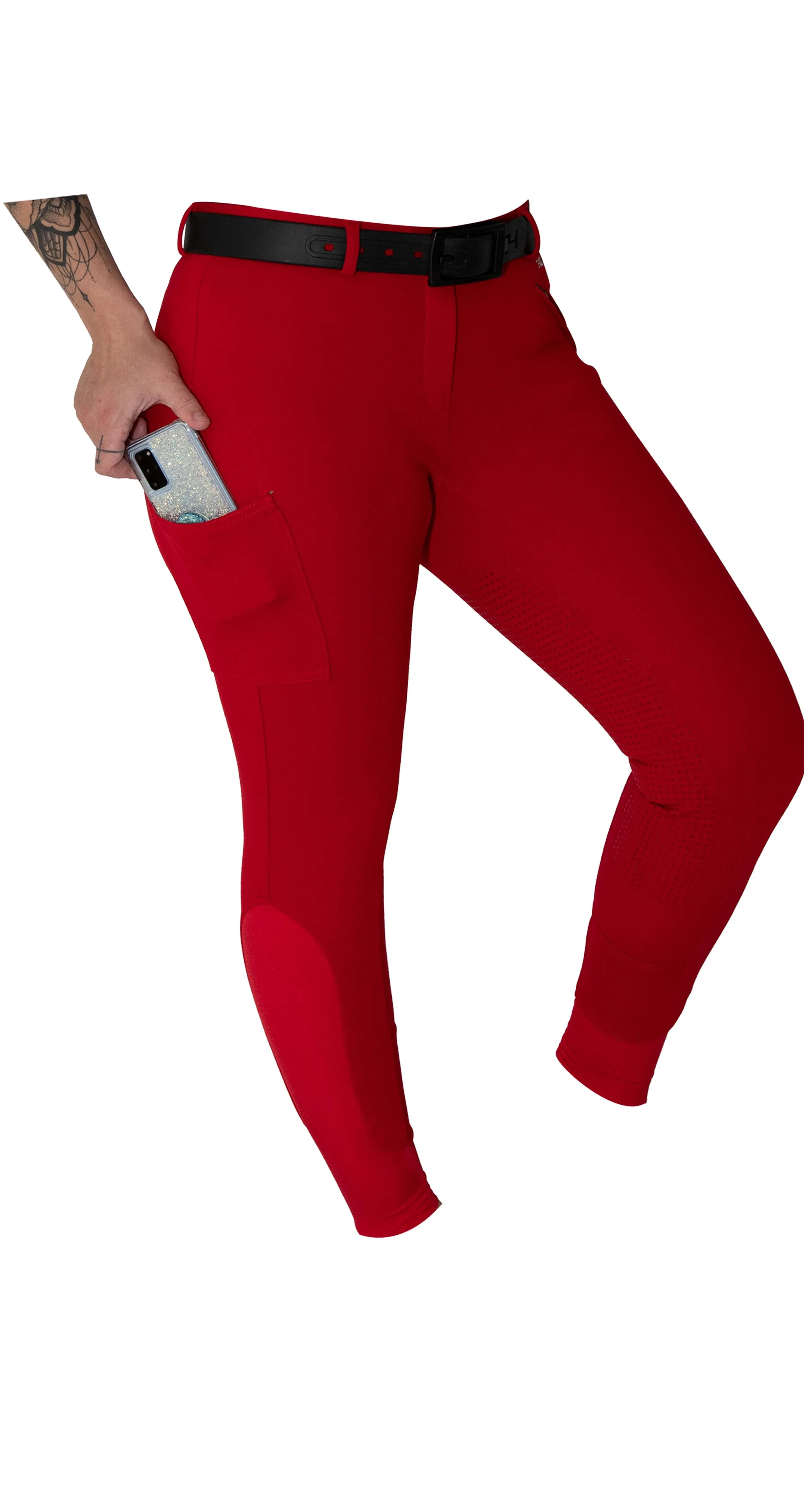 Signature Mid-Waist Winter Breech | Red   Red | Side Phone Pocket