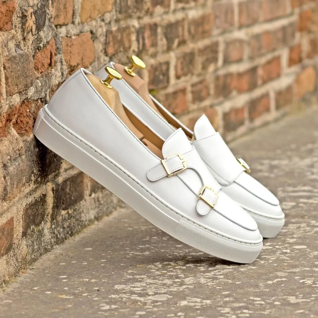 Sneaker Mocassin Double Boucle en cuir blanc