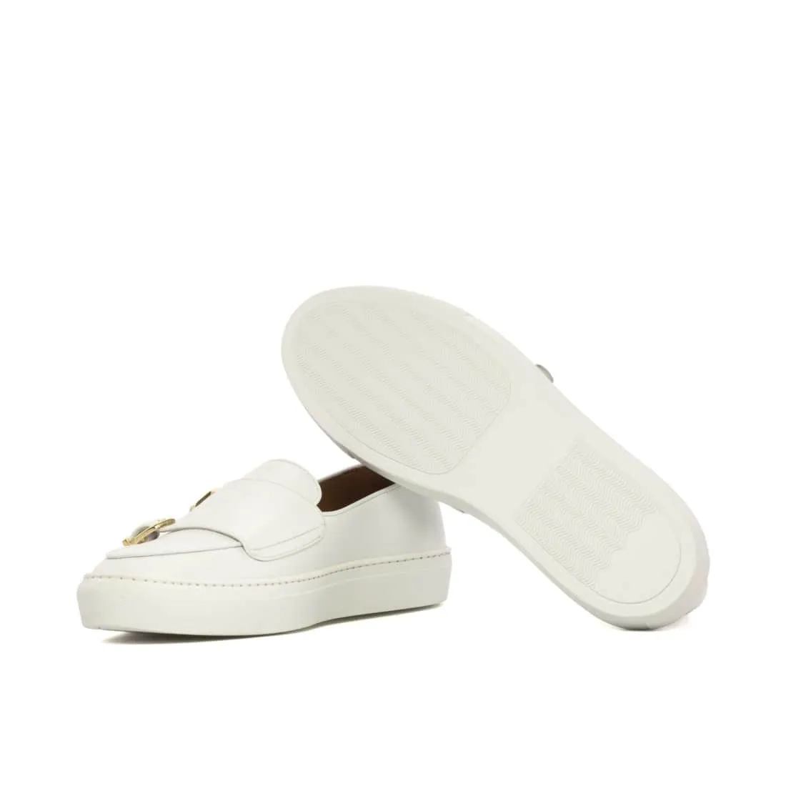 Sneaker Mocassin Double Boucle en cuir blanc