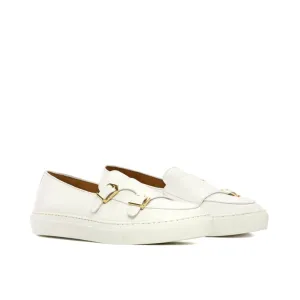 Sneaker Mocassin Double Boucle en cuir blanc