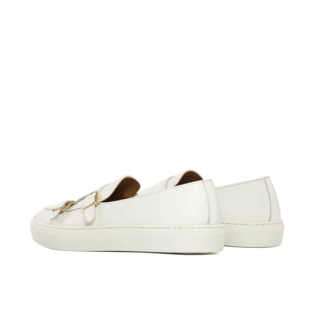 Sneaker Mocassin Double Boucle en cuir blanc