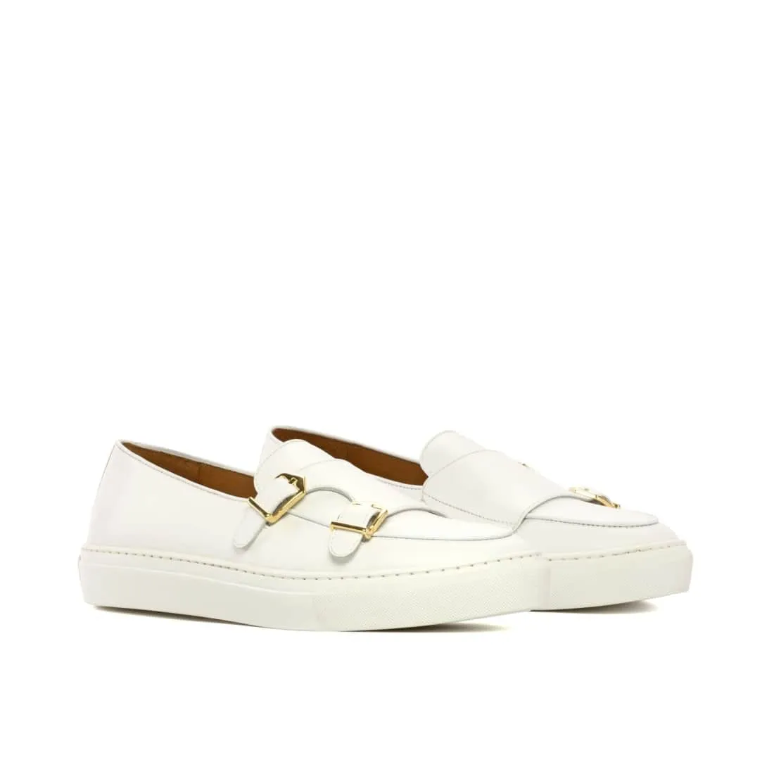 Sneaker Mocassin Double Boucle en cuir blanc