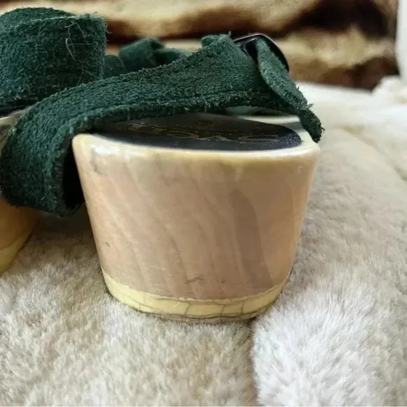Sven Diamond Strap Clogs Forest Green Suede Open Toe Low Heel Sandals - 39