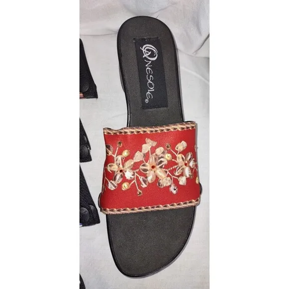 Sz 7 NEW ONESOLE Interchangeable Black Stretchy Shoes Slip On Sandals   Toppers