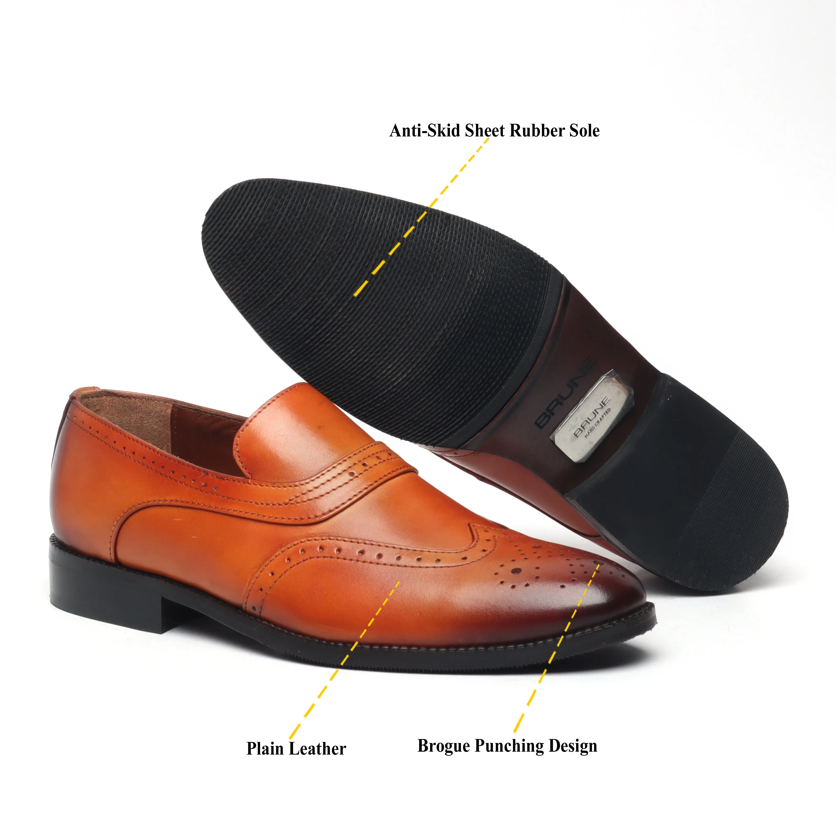 Tan Leather Sassy Slip-On Shoes For Men