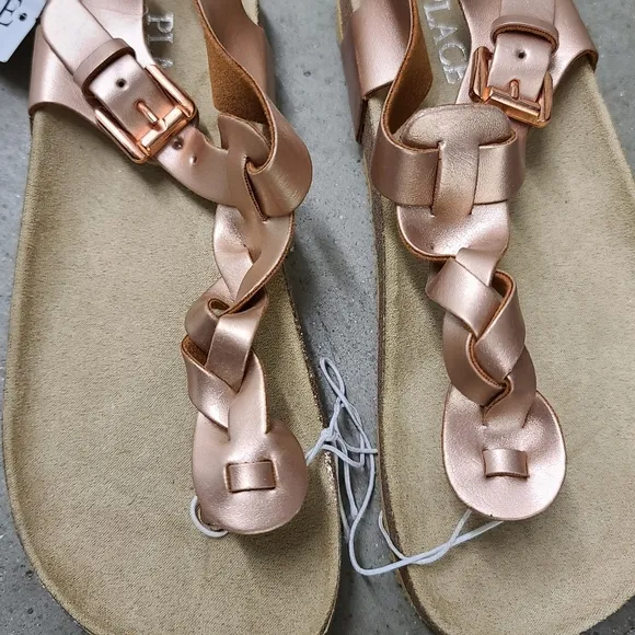 The Children's Place Braided faux leather suede anklestrap thong sandals Size 2