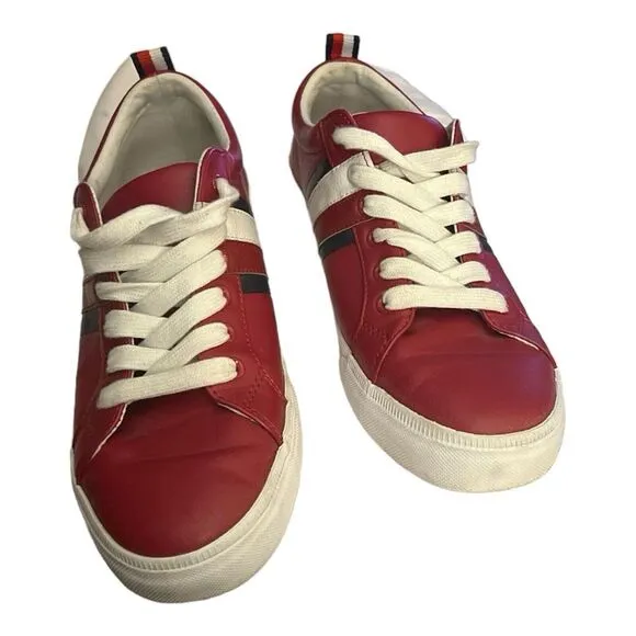 Tommy‎ Hilfiger Red Leather LaceUp Stripe Sneaker Size 7.5M