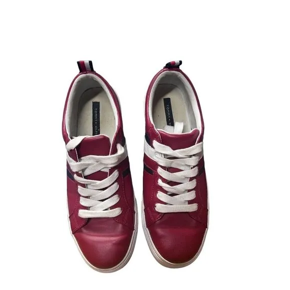 Tommy‎ Hilfiger Red Leather LaceUp Stripe Sneaker Size 7.5M