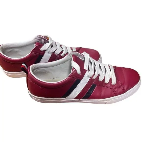 Tommy‎ Hilfiger Red Leather LaceUp Stripe Sneaker Size 7.5M