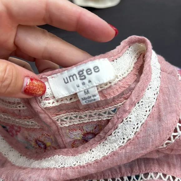 🧡🧡🧡Umgee embroidered dress cotton pink crochet detail medium