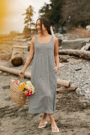 Valentina Midi Dress in Black/White Gingham