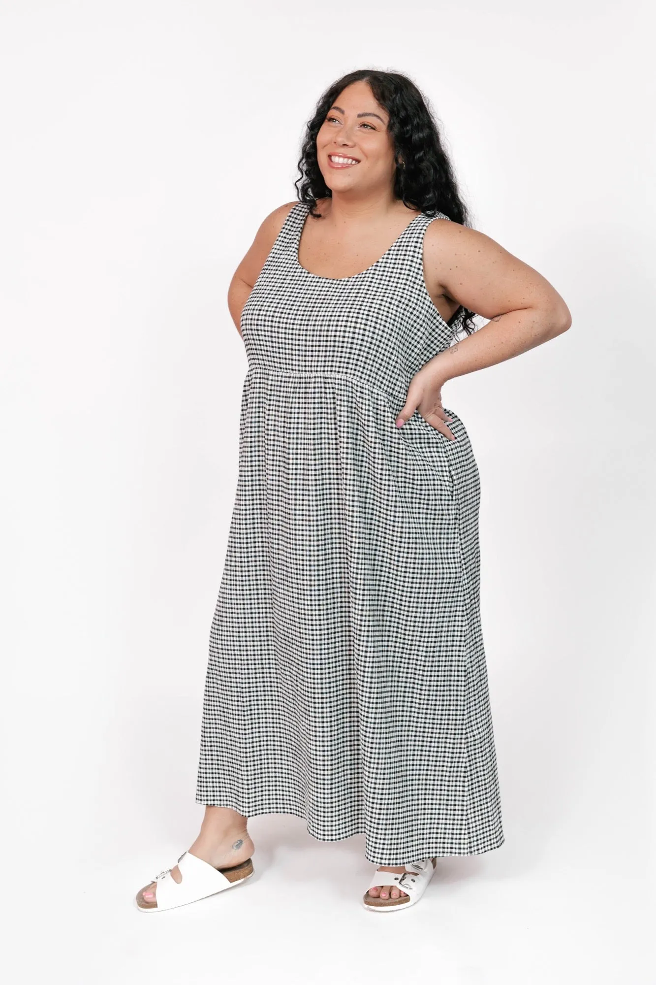 Valentina Midi Dress in Black/White Gingham