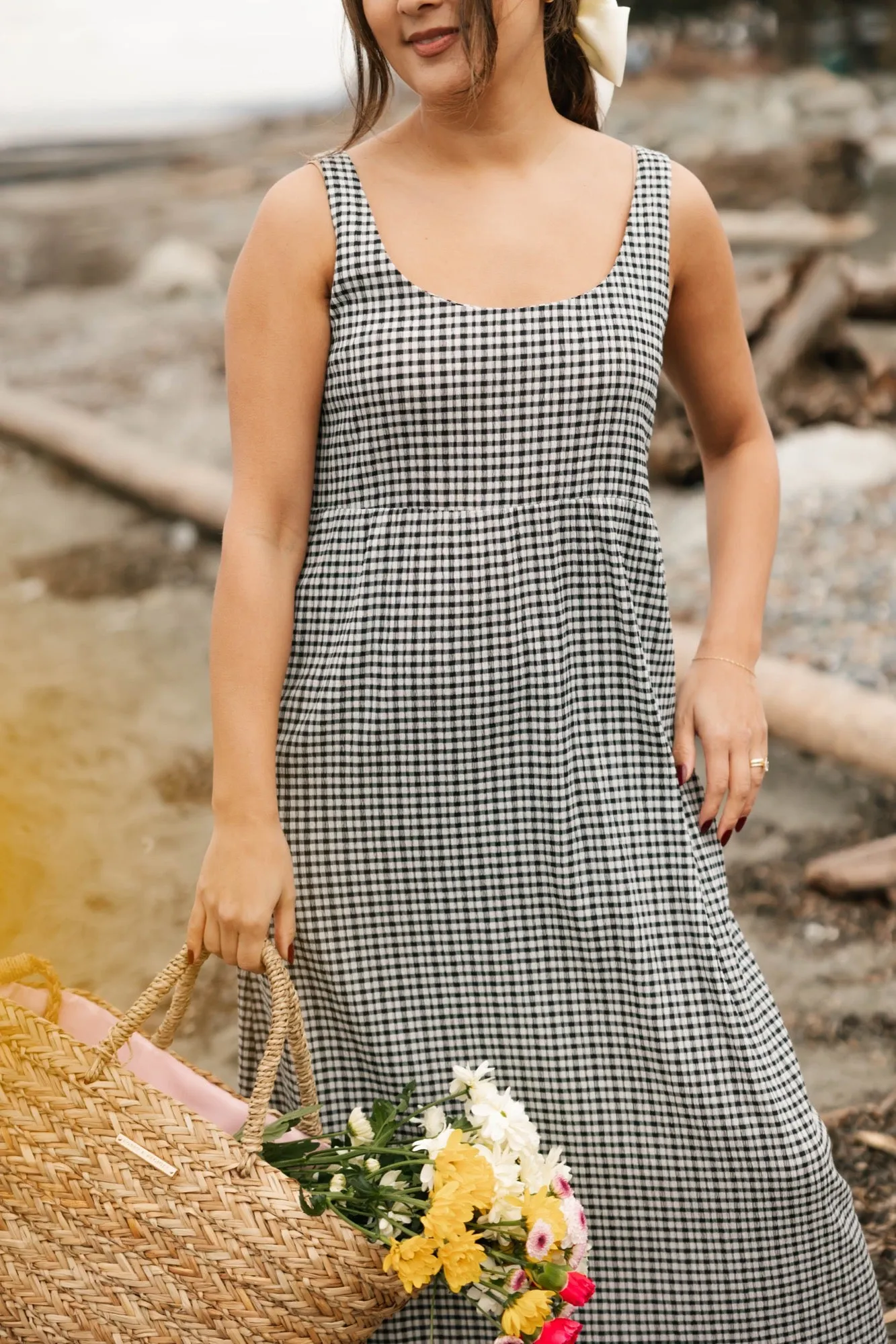 Valentina Midi Dress in Black/White Gingham