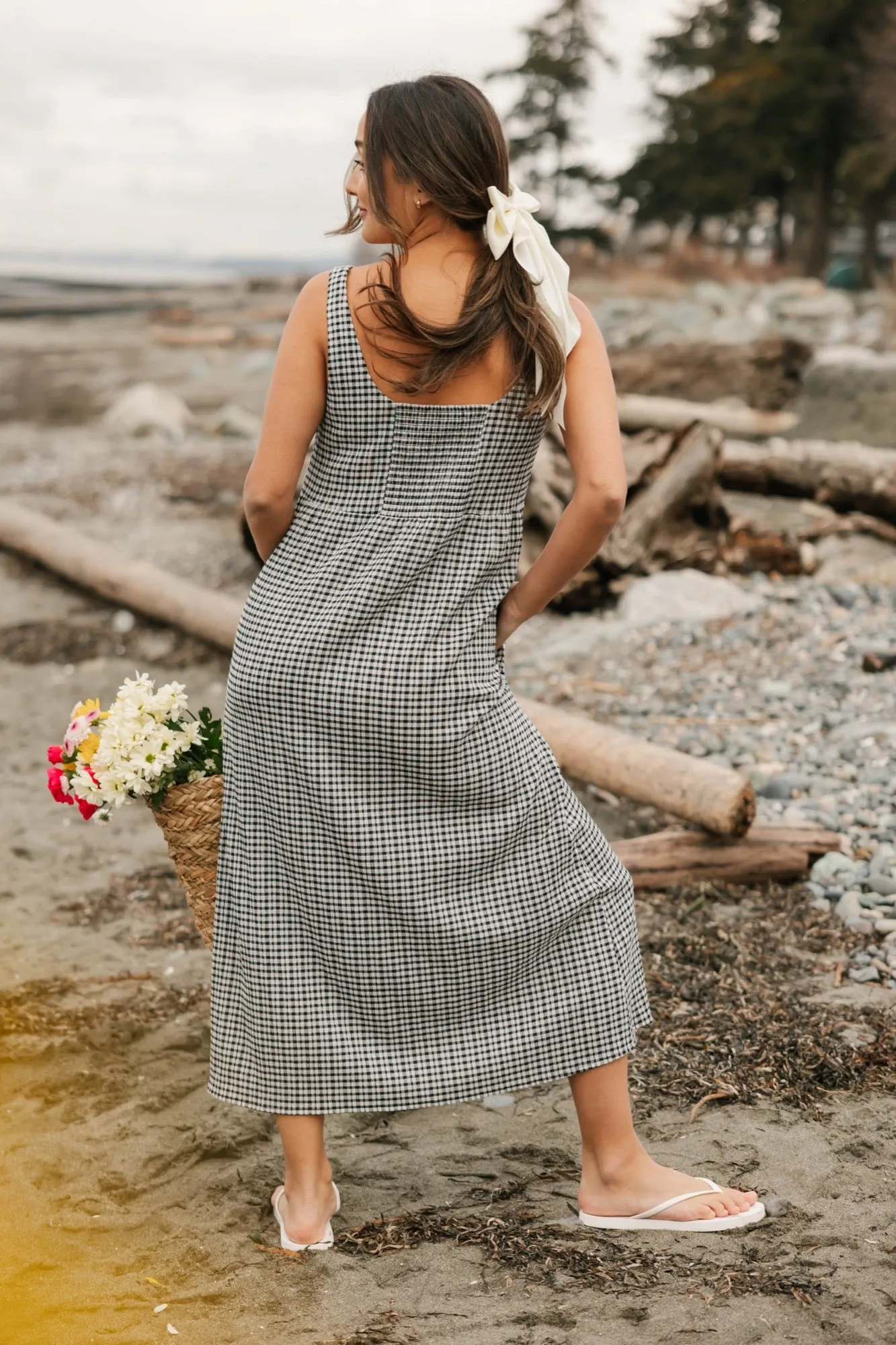 Valentina Midi Dress in Black/White Gingham