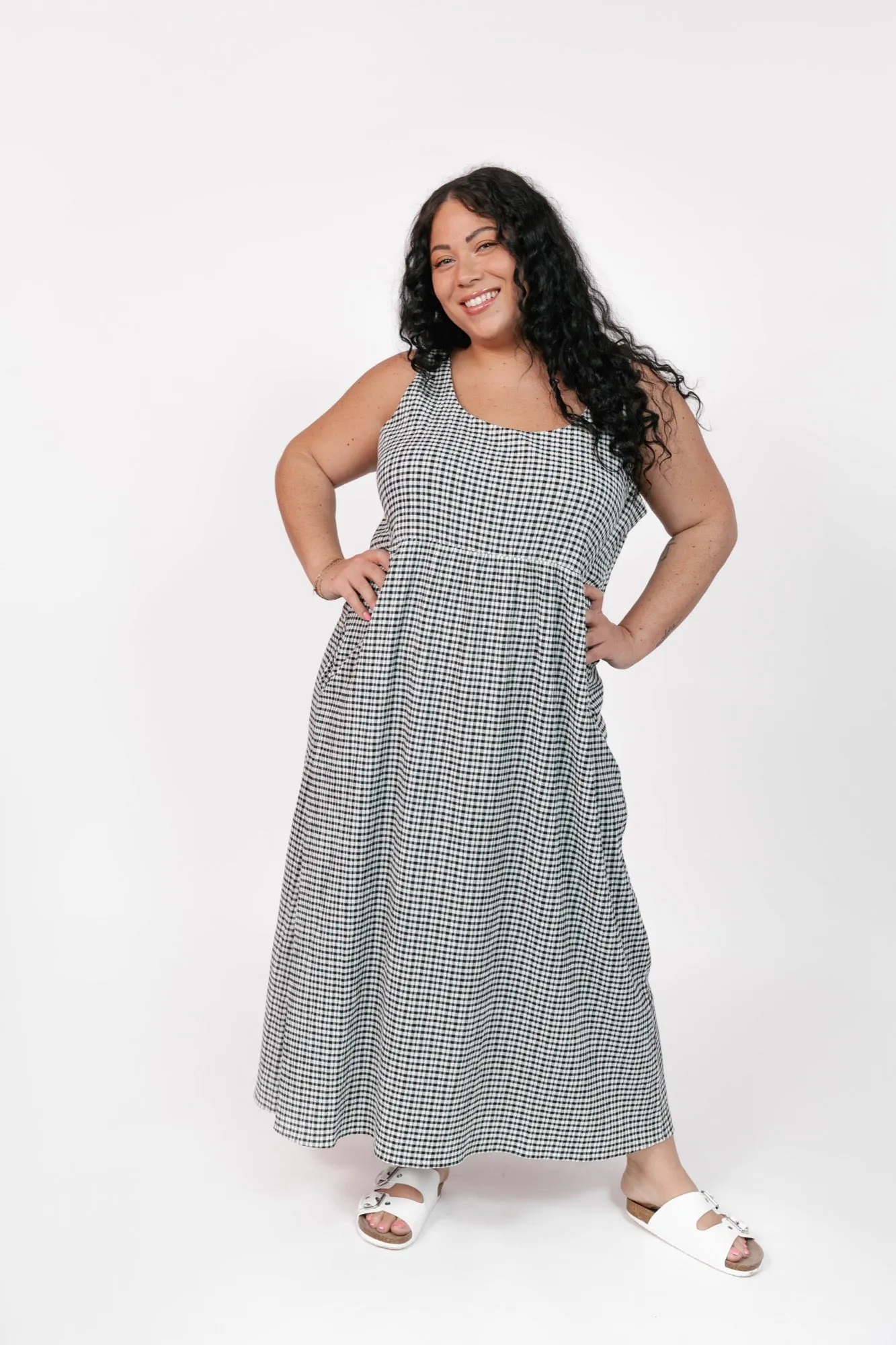 Valentina Midi Dress in Black/White Gingham