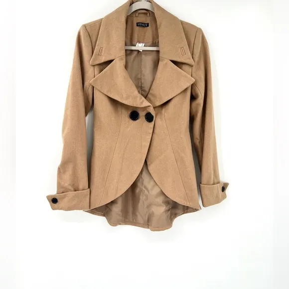 VENUS Camel Tan Blazer Pea Coat Wool Fall Jacket