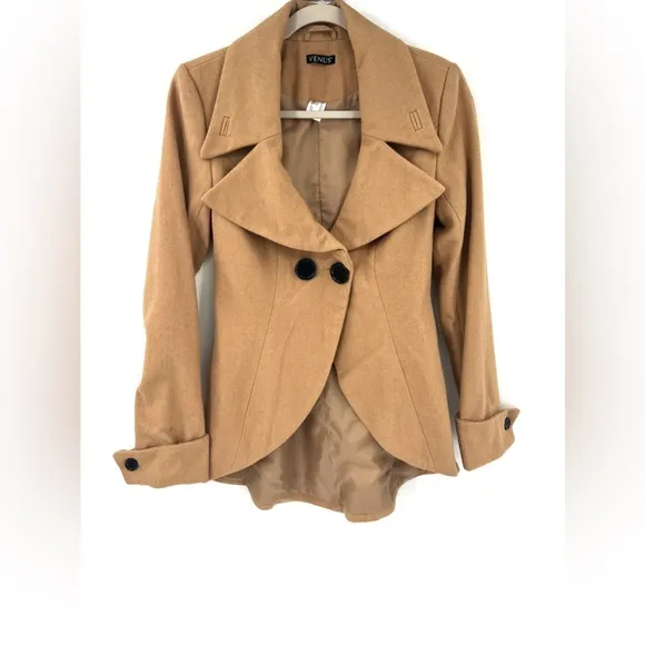 VENUS Camel Tan Blazer Pea Coat Wool Fall Jacket