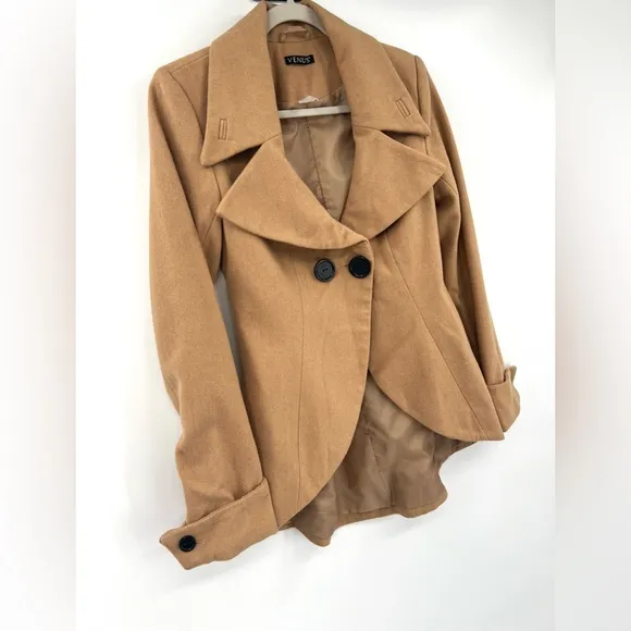 VENUS Camel Tan Blazer Pea Coat Wool Fall Jacket