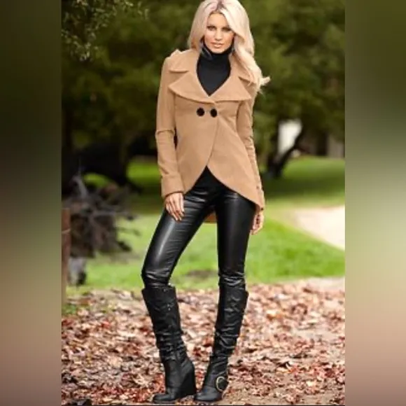 VENUS Camel Tan Blazer Pea Coat Wool Fall Jacket