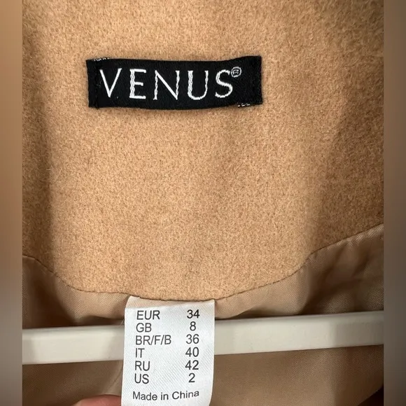 VENUS Camel Tan Blazer Pea Coat Wool Fall Jacket