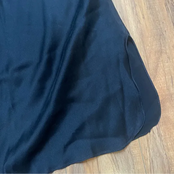 Vtg Nordstrom Intimates 100% Silk Black Midi Skirt Fits XS-S