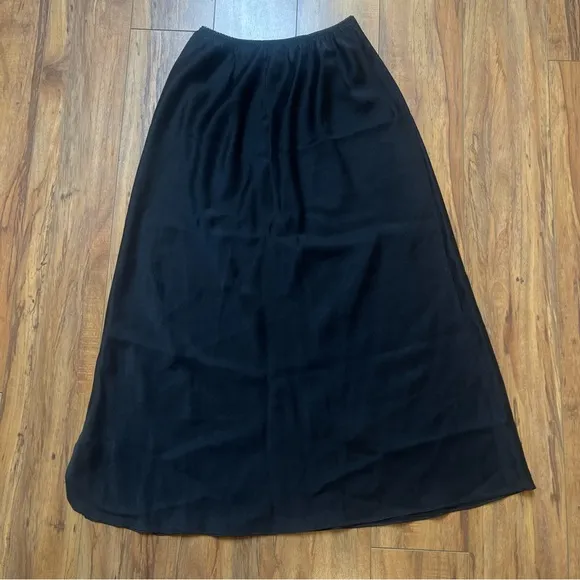Vtg Nordstrom Intimates 100% Silk Black Midi Skirt Fits XS-S