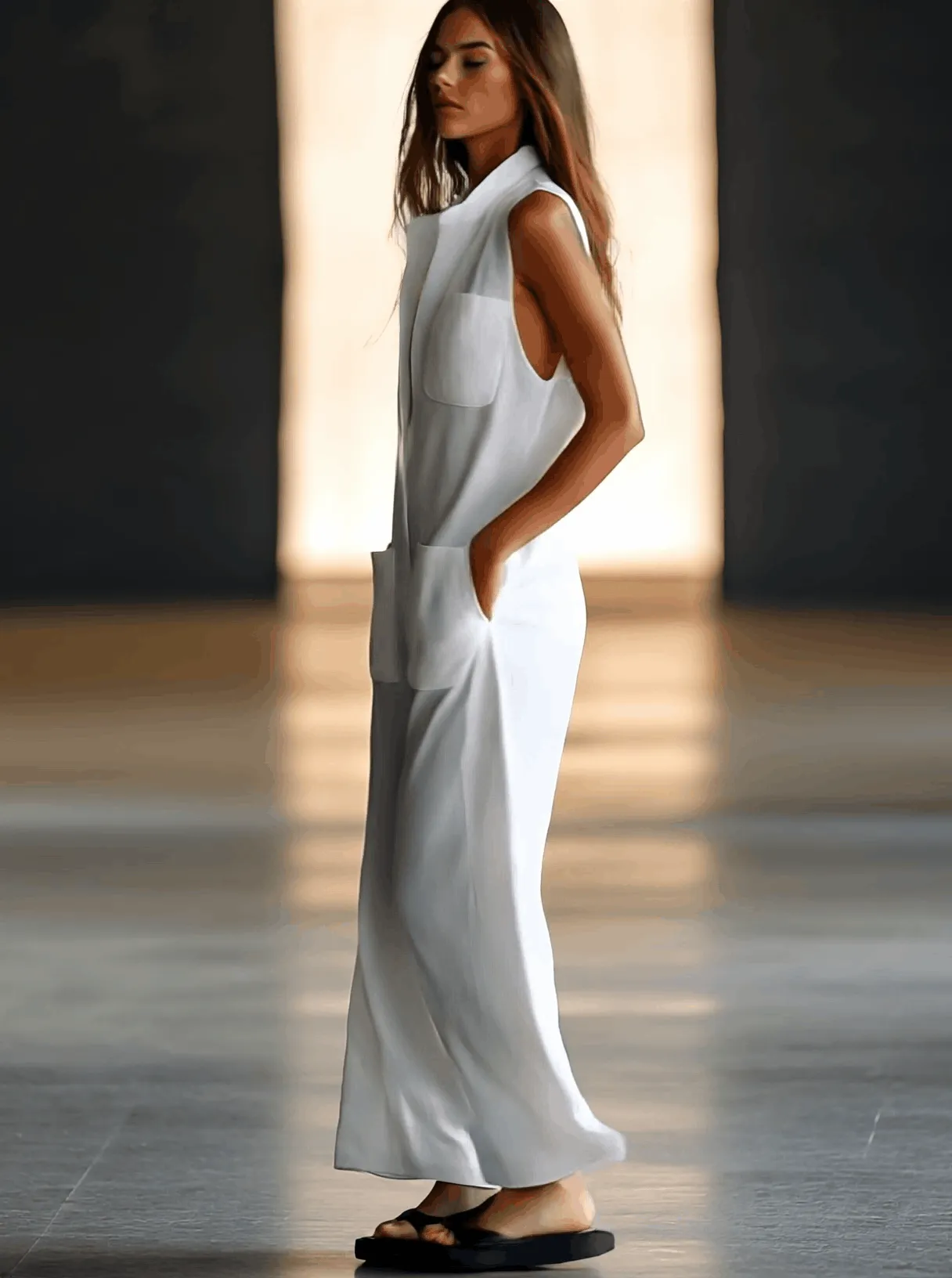 White Breathable Linen Sleeveless Wide Leg Pants Jumpsuit