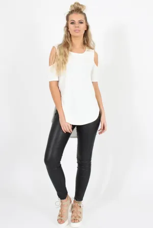 White Cold Shoulder Dipped Hem Top - Kay