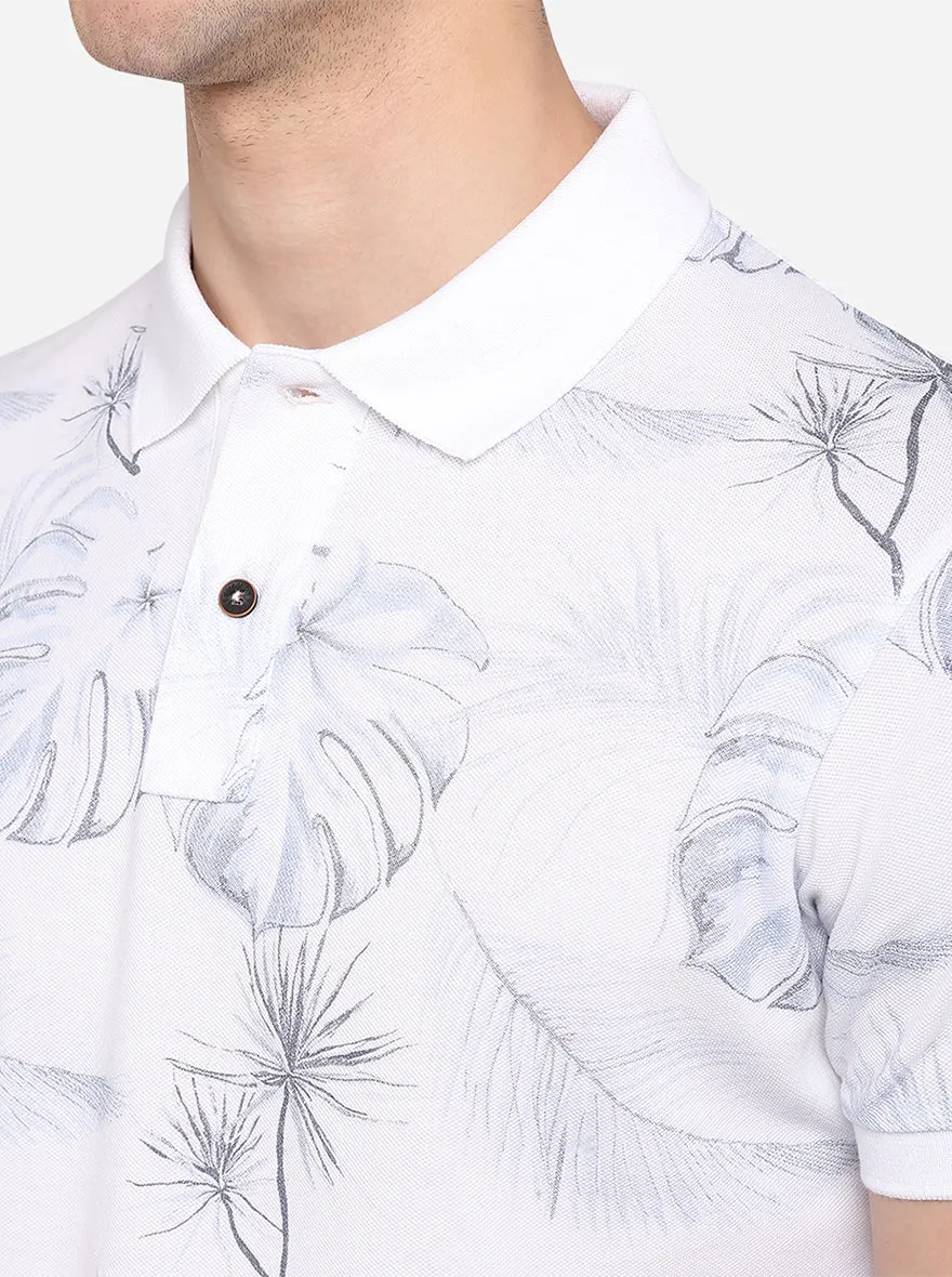 White Printed Slim Fit Polo T-Shirt | Greenfibre