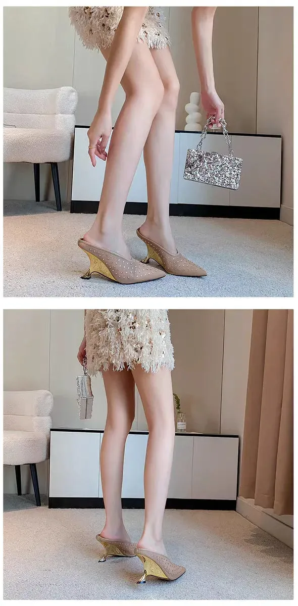 Women's Mesh Rhinestone Hollow Breathable High Wedge Heels
