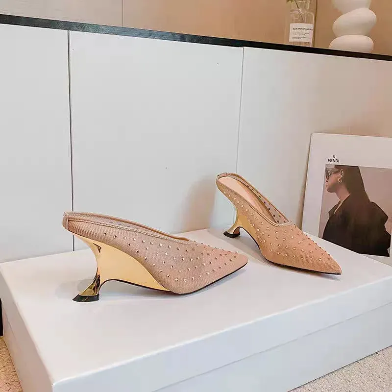 Women's Mesh Rhinestone Hollow Breathable High Wedge Heels