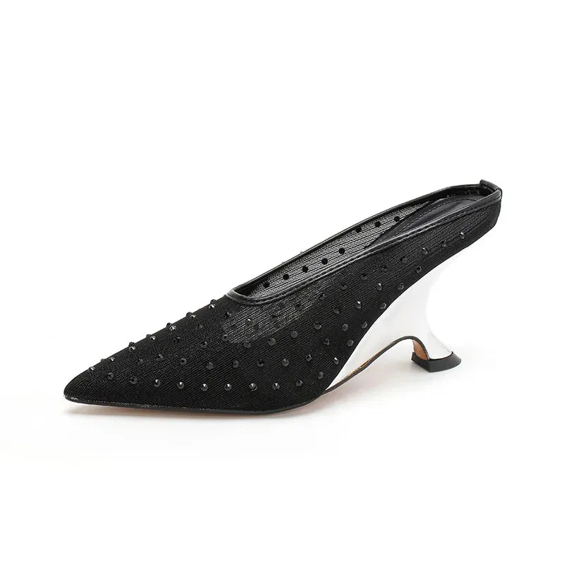 Women's Mesh Rhinestone Hollow Breathable High Wedge Heels