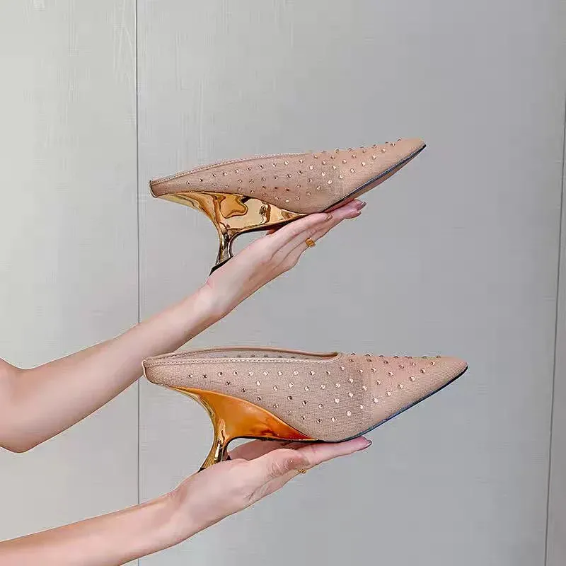 Women's Mesh Rhinestone Hollow Breathable High Wedge Heels